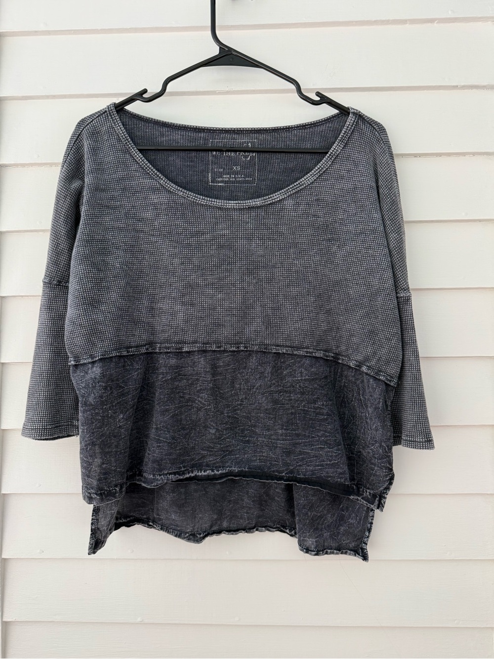 Free People | We The Free Waffle Knit Top Gray Acid Wash XS